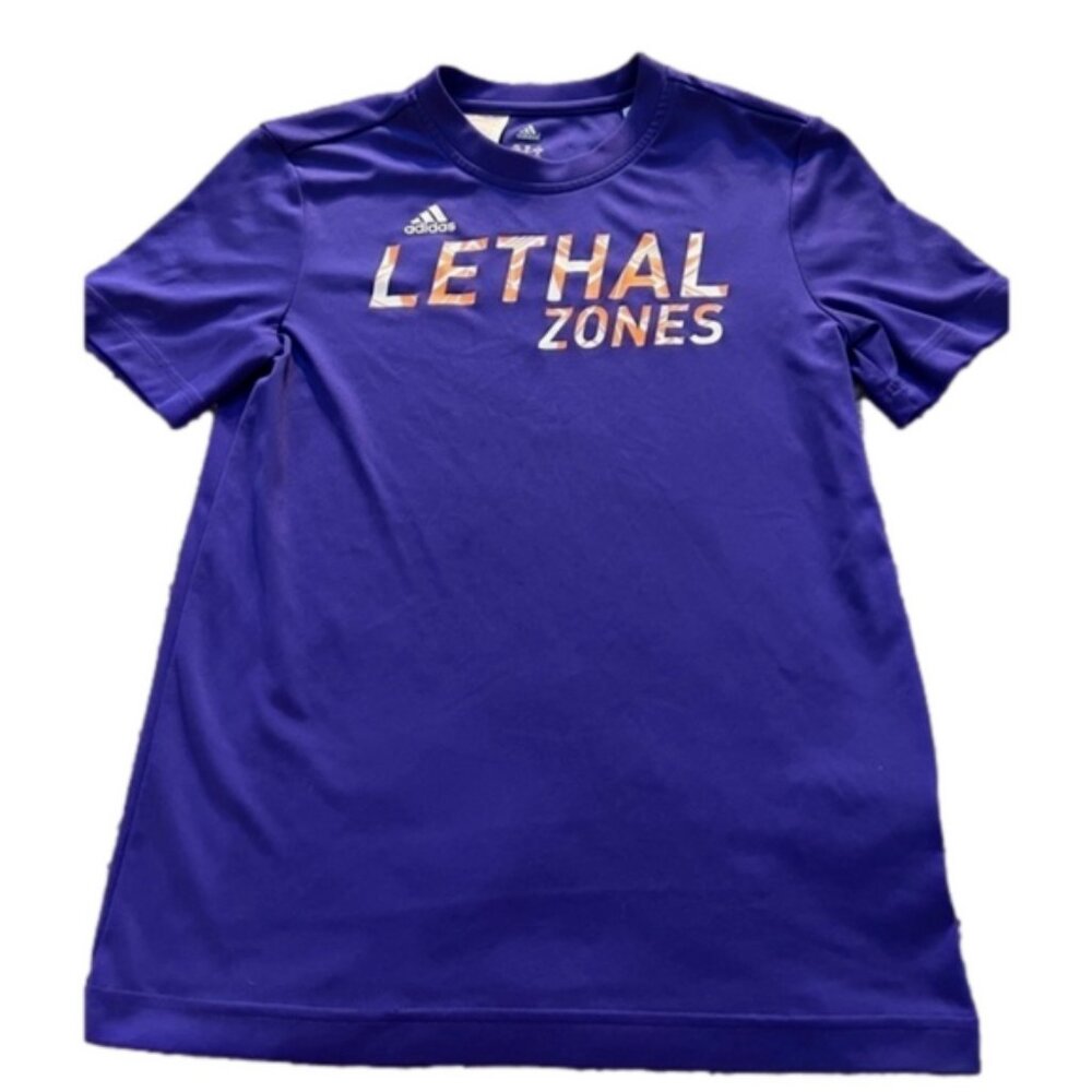 Adidas Climalite Lethal Zones Soccer Drifit Althetic Short Sleeved Purple Top